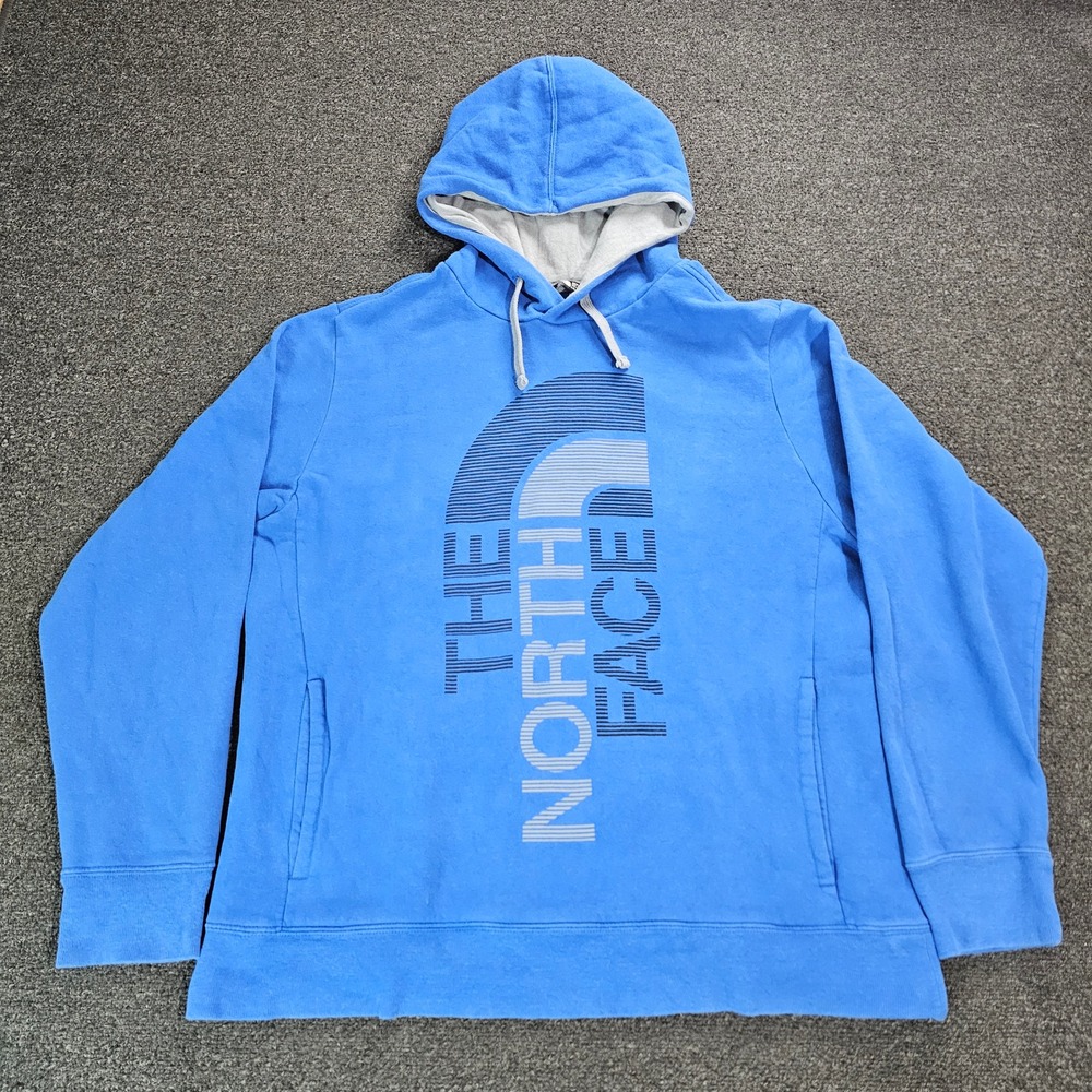 The North Face Mens Large Blue Graphic Logo Fleece Pullover Hoodie Gorpcore fade - Picture 1 of 8